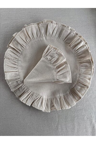 Diseno 6'lı Yuvarlak Vintage Organik Keten Amerikan Servis