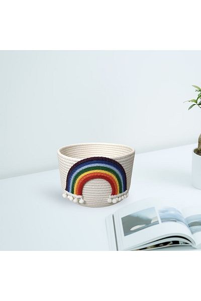 AFRALYAHOME Καλάθι παιδικού δωματίου Rainbow / οργανωτής, καλάθι με βαμβακερό κορδόνι