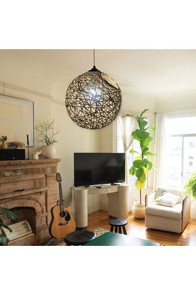 AFRALYAHOME Balle Jute Globe - Full Globe Bohemian Chandelier, Jute Ball Chandelier Including Lampholder