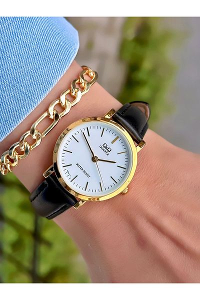 Q&Q Waterproof Leather Band Women's Wrist Watch Gift Bracelet