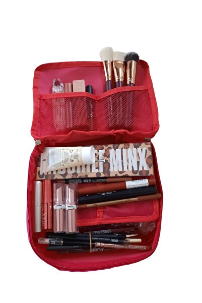 joseki Fuşya - 4 Bölmeli Makyaj Çantası | Bakım Seyahat Makyaj Kozmetik Organ...