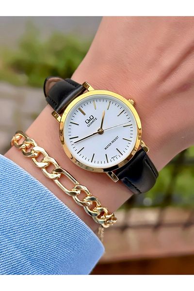 Q&Q Waterproof Leather Band Women's Wrist Watch Gift Bracelet