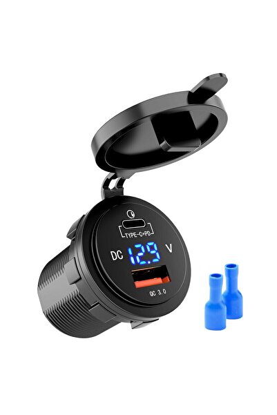 Buhara 36W Hızlı PD USB-C Araç Şarj Cihazı, USB Hızlı Şarj 3.0 ve Dijital Voltmetreli C Tipi Şarj Soketi