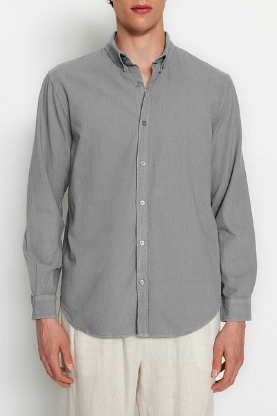 Trendyol Collection Білизна унісекс сіра Regular Fit Linen Look 100 Cotton Gomlek TMNSS23GO00099