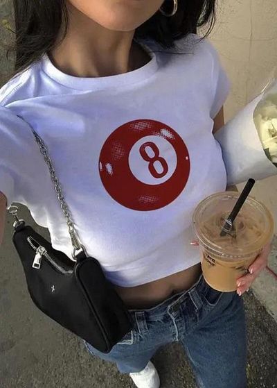Touz Moda Y2k Eight Ball White Crop