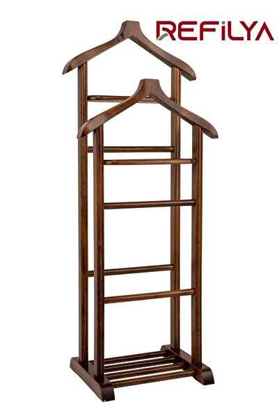 Refilya Iki Tepeli Dilsiz Uşak Koyu Kahverengi Masif Ahşap Palto Ceket Cüppe Ofis Yatak Odası El Yapımı