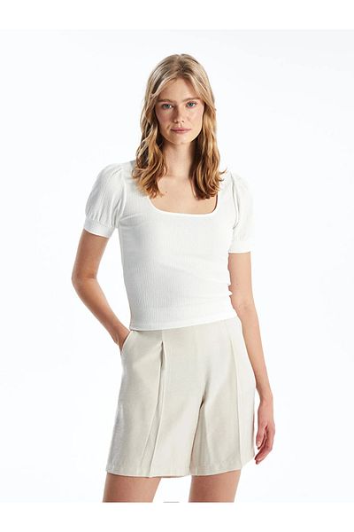 LC Waikiki LCW Vision – Damenbluse mit quadratischem Kragen, einfarbig, kurzärmelig