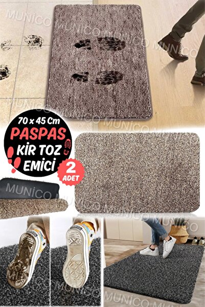 Munico 2 Adet 70x45 Cm Yıkanabilir Su Emici Paspas Kapı Ev Girişi Temizlik Paspası Kolay Pratik Yıkanabilir