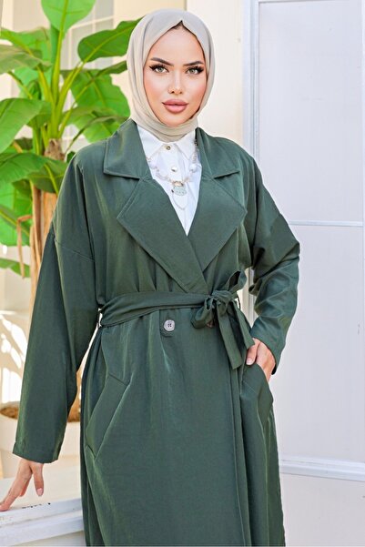 Bestenur Khaki Colored Ayrobin Trench 897 - Double Breasted Collar and Belted