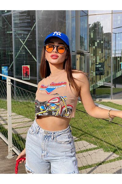 Jose Clothing Γυναικεία Crop Μπλούζα με στάμπα - Κολάρο Halter