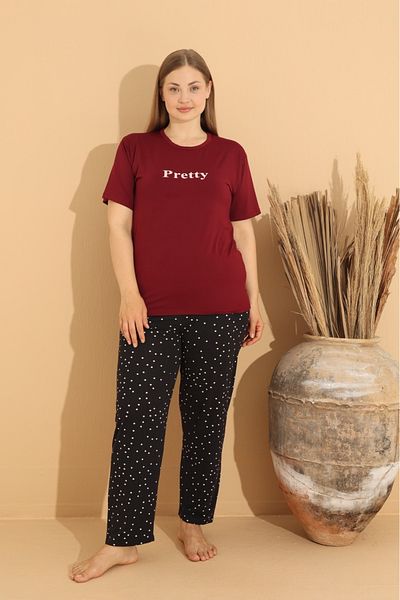 Temporium Set pijamale din țesătură Plus Size Milan - cu mâneci scurte și imprimate