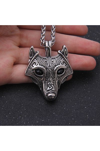 Viking Odin Fenrir Design - Nordic 316L Steel Necklace with Zircon Stone