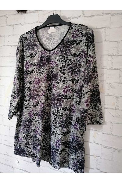 anne moda ankara Καλοκαιρινό Μεγάλο Μέγεθος Βισκόζη Μπλουζάκι - Κάπρι Μανίκια