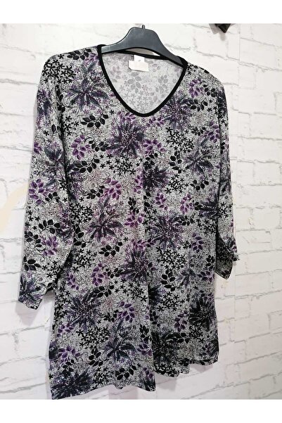 anne moda ankara Καλοκαιρινό Μεγάλο Μέγεθος Βισκόζη Μπλουζάκι - Κάπρι Μανίκια