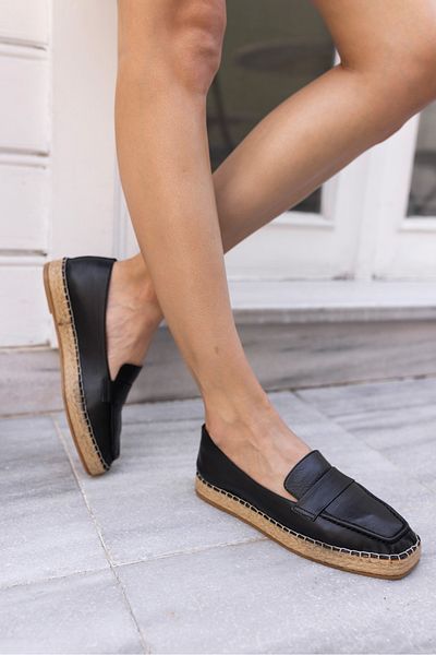 ANGELİNA JONES PALMER WOMEN'S BLACK GENUINE LEATHER ESPADRIL SHOES