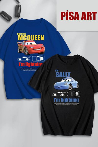 Pisa Art Μπλουζάκι McQueen and Sally Printed Unisex Lightning Oversize - Σετ 2 Combo Lover