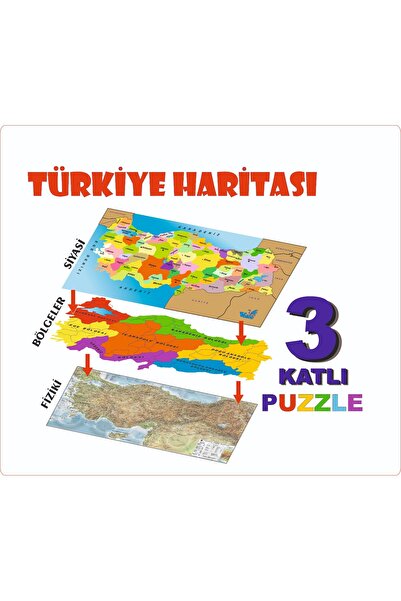 VoleeCraft Ahşap 3 katlı Türkiye Haritası Puzzle Eğitici Ahşap Set Sök Tak Şe...