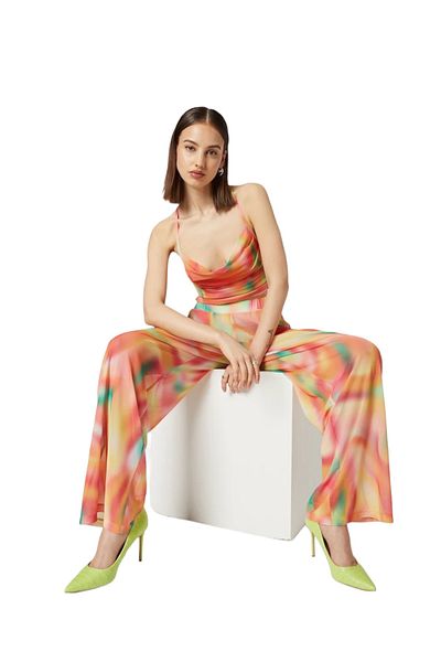MAMAYAGA Women's Multi-colored See-through Patterned Tulle Summer Pareo Pants