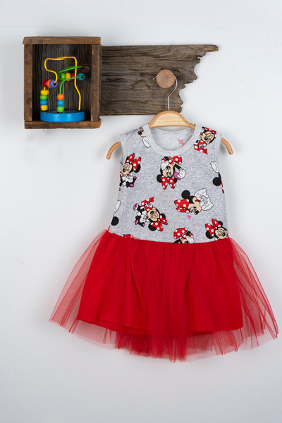 Sanis Bebe Minnie Mouse Baskılı Yazlık Kız Bebek Çocuk Abiye  Tüllü 1-2-3 Yaş...
