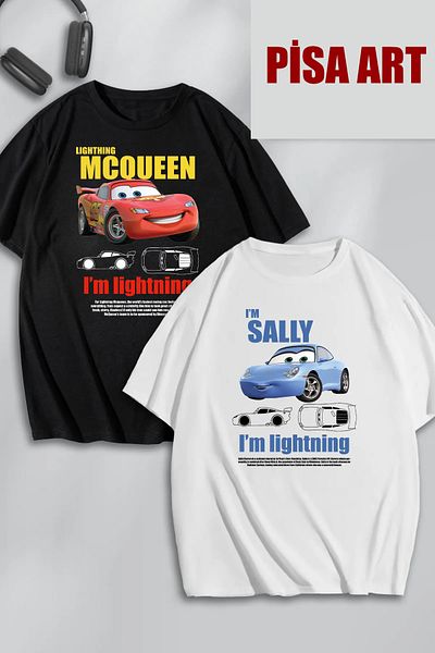 Pisa Art Μπλουζάκι McQueen and Sally Printed Unisex Lightning Oversize - Σετ 2 Combo Lover