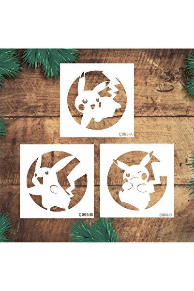 STENCİLTASARIM Stencil Tasarım Ç065 3 lü Pokemon  stencil seti Set:20 Duvar A...