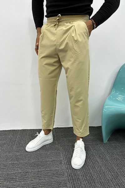 MADZEYMODA Boyfriend Mold Parachute Fabric Πλισέ Beige Jogger