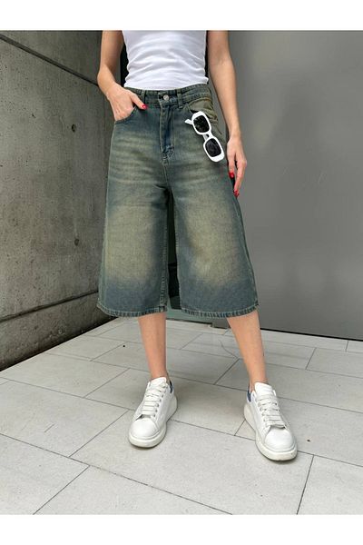 DENOKMODA Unisex Vintage Τζιν Κάπρι - Άνετη εφαρμογή, φαρδύ σορτς