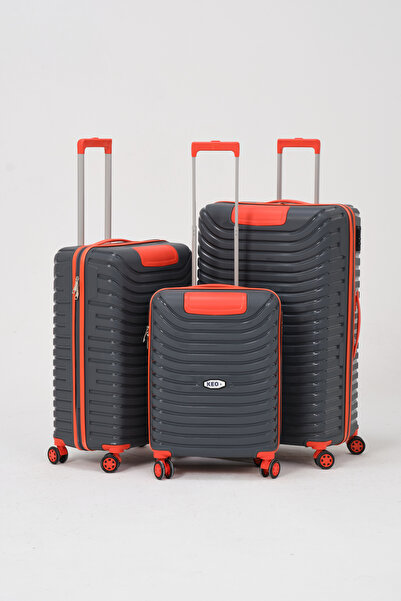 Diseno Keo-Plus Gri-Turuncu 3'lü Set Silikon Kırılmaz PP Valiz (Kabin+Orta+Büyük)