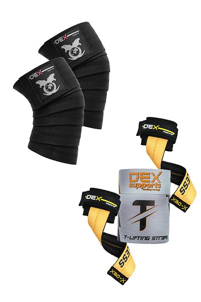 Dex Supports أشرطة رفع T-Grips ووسادة ركبة رياضية - حزام رفع الأثقال 2 قطعة