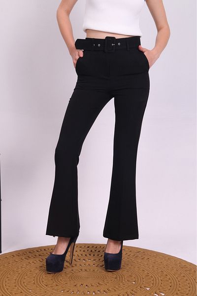 ŞeFa colection Women's High Waist Belted Spanish Trousers - Double Fabric, Wide Leg