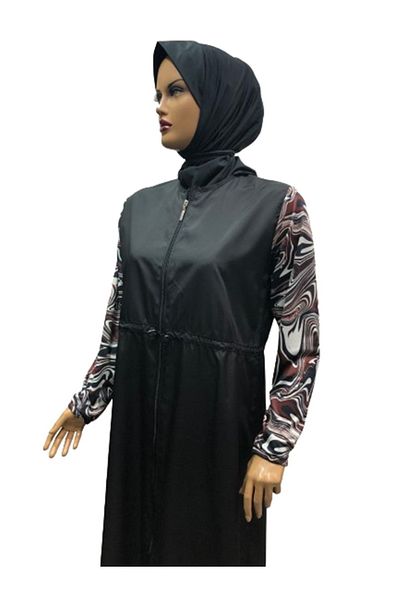 eflin Women's Clothing Hijab Black-Tarcin -White Full Covered Hijab Swimsuit Large Size Option