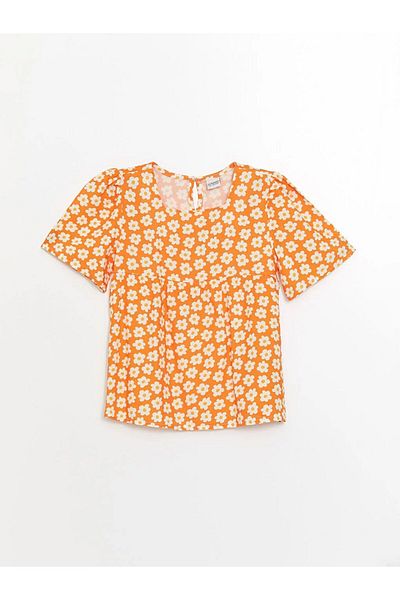 LC Waikiki LCW Kids Bluse mit Blumenmuster und quadratischem Ausschnitt für Mädchen