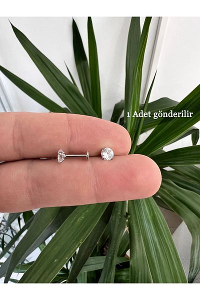 Karınca Piercing Gold and Silver Color Big Jewelled Surgical Tragus Piercing - Steel Quality Flat Conch Lip Helix Earrings