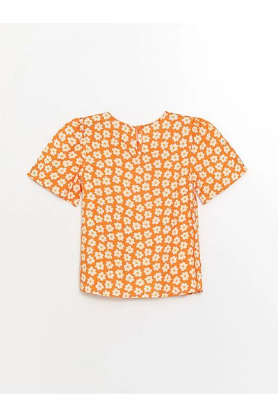 LC Waikiki LCW Kids Bluse mit Blumenmuster und quadratischem Ausschnitt für Mädchen