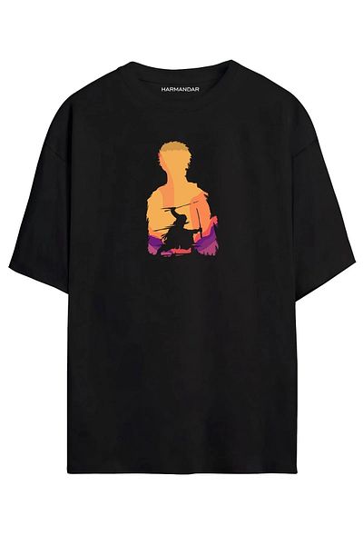 aynewmoda ZORO - Тениска с голям размер и щампа на сламена шапка Mugiwara