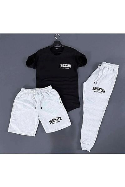 PENTHİLUS Brooklyn New York Printed 3-Piece Tracksuit Set - T-Shirt and Shorts