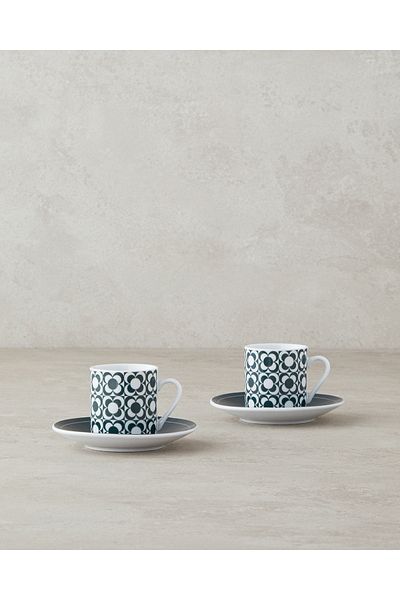 English Home Green Fany Porcelain 4 Pieces Coffee Cup Set for 2 People