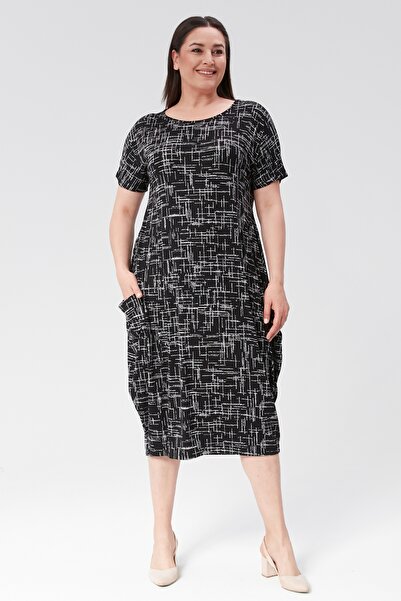 Curvy Trend Jumbo Short Sleeve Patterned Dress