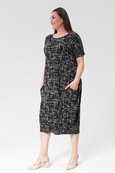 Curvy Trend Jumbo Short Sleeve Patterned Dress