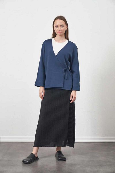 Mevra Indigo Knitwear Double Breasted Jacket