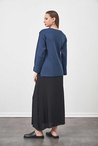 Mevra Indigo Knitwear Double Breasted Jacket