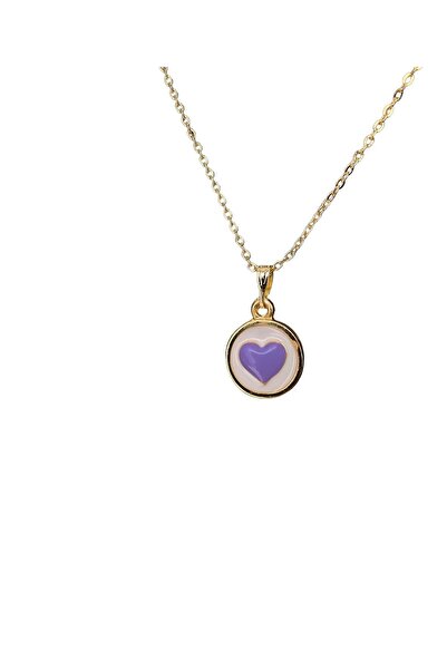 Judas Takı Women's White Enamel Purple Heart Necklace