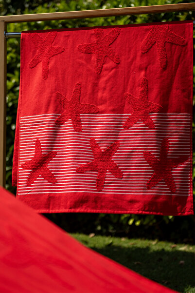 Menderes Home Star Red Bukle Beach Towel - Cotton Collection