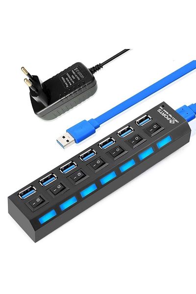 Triline 7 Port USB Hub -Multiplexer USB 3.0 with On/Off Switches