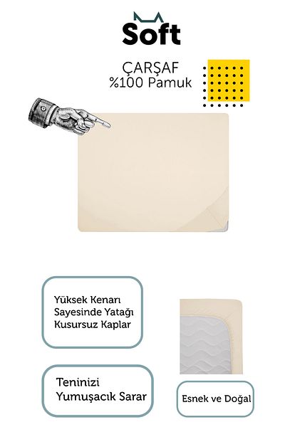 Hibboux Μαλακό Εφαρμοσμένο Μονό 100% Βαμβακερό Εφαρμοσμένο Σεντόνι - Εκρού Μπεζ 100x200 36