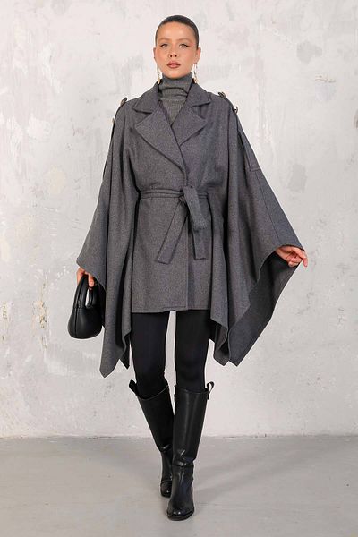 Melike Tatar ANTHRACITE Stamp Poncho - 32-6426 Model