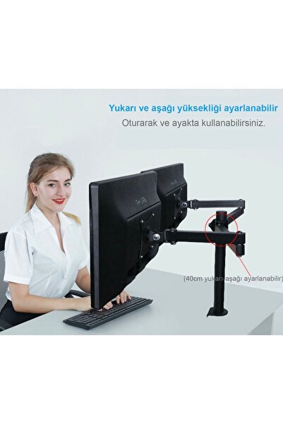 Triline Lcd Monıtör 2li Led Tv Full Hareketli Çelik Masa Tutucu