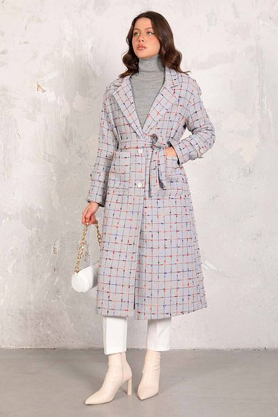 Melike Tatar Long Gray Tweed Coat - 66-3004