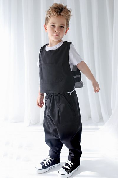 Catz Kids Σετ παντελόνι και γιλέκο από μαύρο λινό διπλής όψης - Γκρι