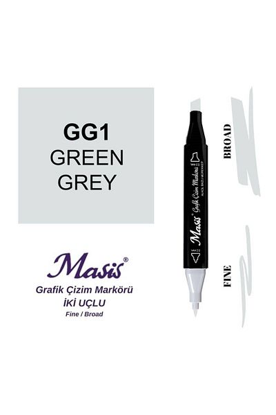 Masis GG1 Model Double Ended Green and Gray Graphic Drawing Pen